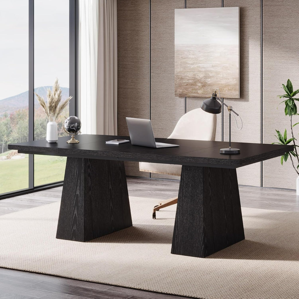 Tribesigns 63-Inch Executive Desk, Large Office Computer Desk with Double Pedestal, Modern Workstations Writing Table Conference Table Business Furniture for Home Office, Black