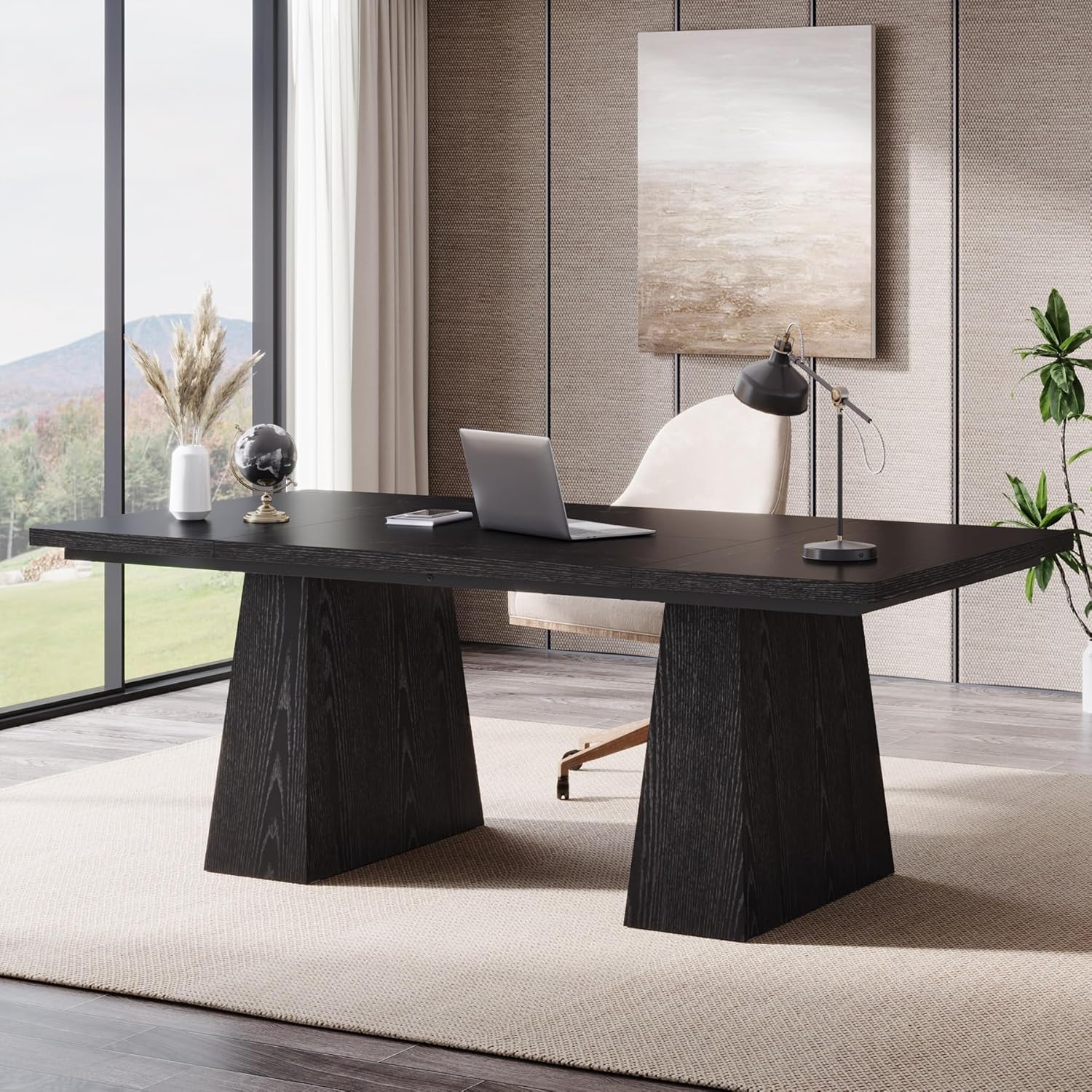 Tribesigns 63-Inch Executive Desk, Large Office Computer Desk with Double Pedestal, Modern Workstations Writing Table Conference Table Business Furniture for Home Office, Black