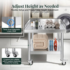 Jocisland 25"x28" Stainless Steel Equipment Stand & Equipment Grill Stand Table, NSF Certified with Adjustable Undershelf, Wheels and Edge Baffle for Commercial Kitchen, Restaurant & Home