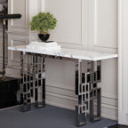 AUZ 55" White and Silver Console Table, Luxury Living Room Sofa Table, Modern Rectangle Console Table for Entryway, Living Room, Office, Foyer, Front Hall, Hallway