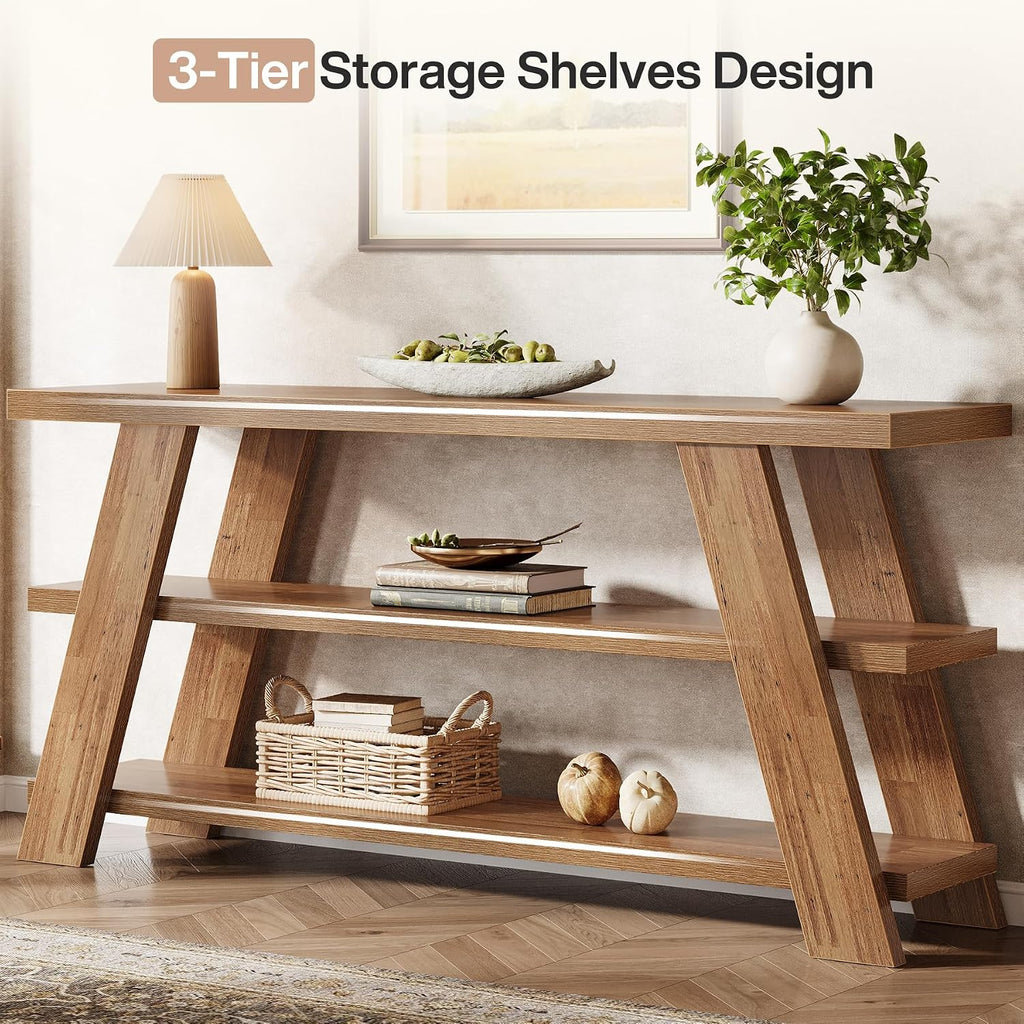 Tribesigns 70.9" Extra Long Console Table with Storage, 3-Tier Narrow Wooden Sofa Table Behind The Couch, Farmhouse Entry Foyer Table for Entryway, Living Room, Hallway, Brown