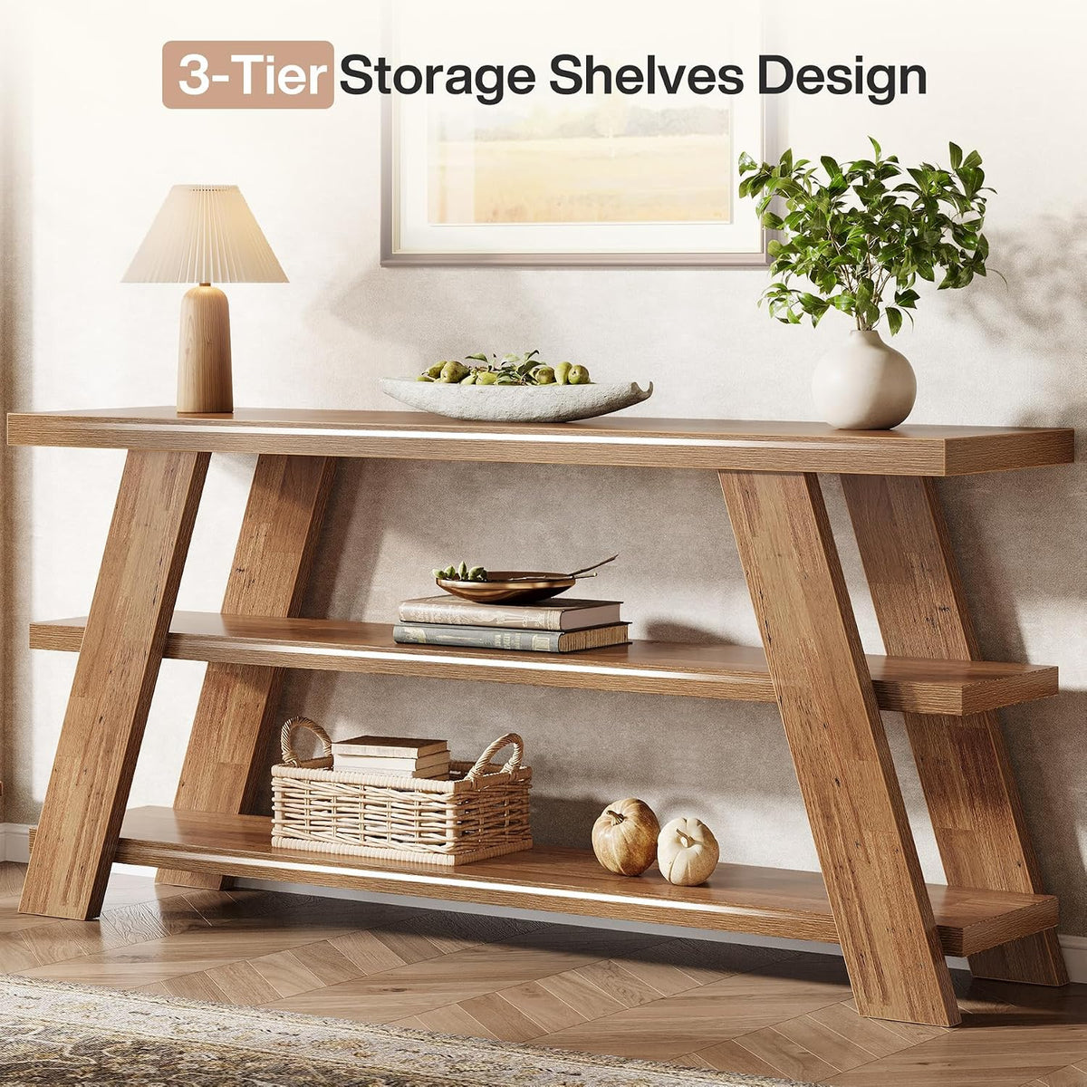 Tribesigns 70.9" Extra Long Console Table with Storage, 3-Tier Narrow Wooden Sofa Table Behind The Couch, Farmhouse Entry Foyer Table for Entryway, Living Room, Hallway, Brown