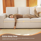 ELUCHANG 85" Modern Couches for Living Room, Natural Linen 3 Seat Sofa, Comfy Deep Seat Sofa, Spring Cushions, Removable Cover, Solid Wood Frame, Easy Assembly Loveseat for Small Space,Apartment,Beige