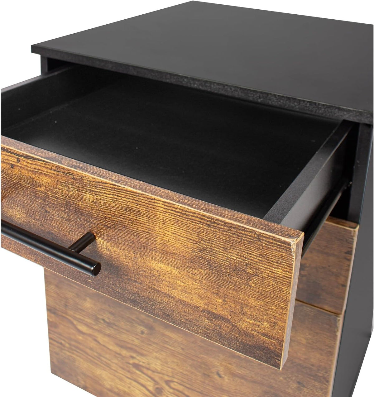 Relaxdays Roll Container with 3 Drawers, Hanging File, Castors, 57.5x40x40 cm, Black/Brown Filing Cabinet