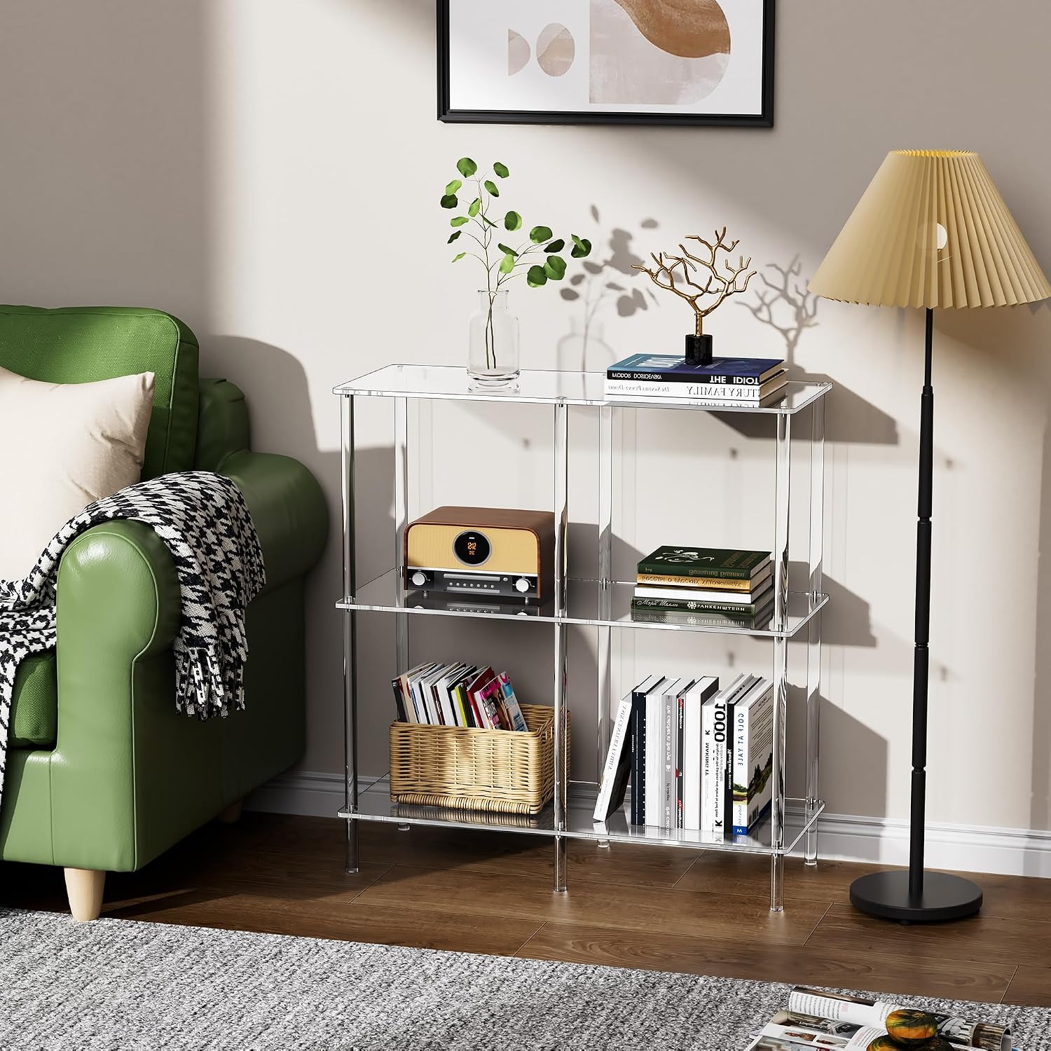 Acrylic Side Table Clear 3-Tier End Table for Living Room, Office, Hallway, Bedroom Small Bedside Table (8mm 31.7" high)