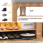 HOMEFORT 40.2" Fluted Storage Bench with Built-in LED Light, Flip-Top Shoe Bench with Cushioned Seat and Open Storage Shelf,Wood Accent Arched Bench for Entryway, Bedroom, Living Room, Natural Oak