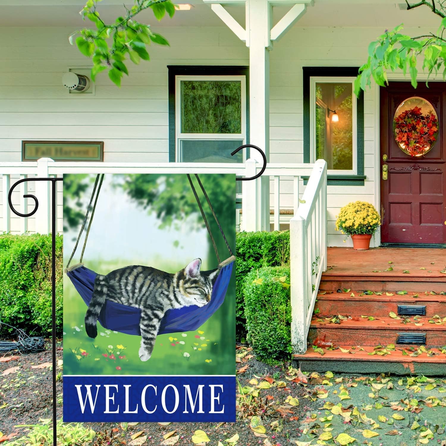 Welcome fall cat garden flag for outside 12x18, seasonal flags with cats double sided house flags, House Yard Lawn Decor Holiday Funny Garden Yard Decoration