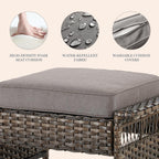 Patio Ottomans 2 Piece Outdoor Wicker Ottomans PE Rattan Footrest with Thickened Cushions Footstools for Garden Sunroom Deck Porch Balcony Poolside, Ottomans(2PCS), Brown|Grey