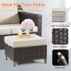 Joyside Patio Ottoman Set of 2, All Weather Outdoor Rattan Ottomans Patio Footstools with Removable Cushions for Garden Backyard Porch (Beige)