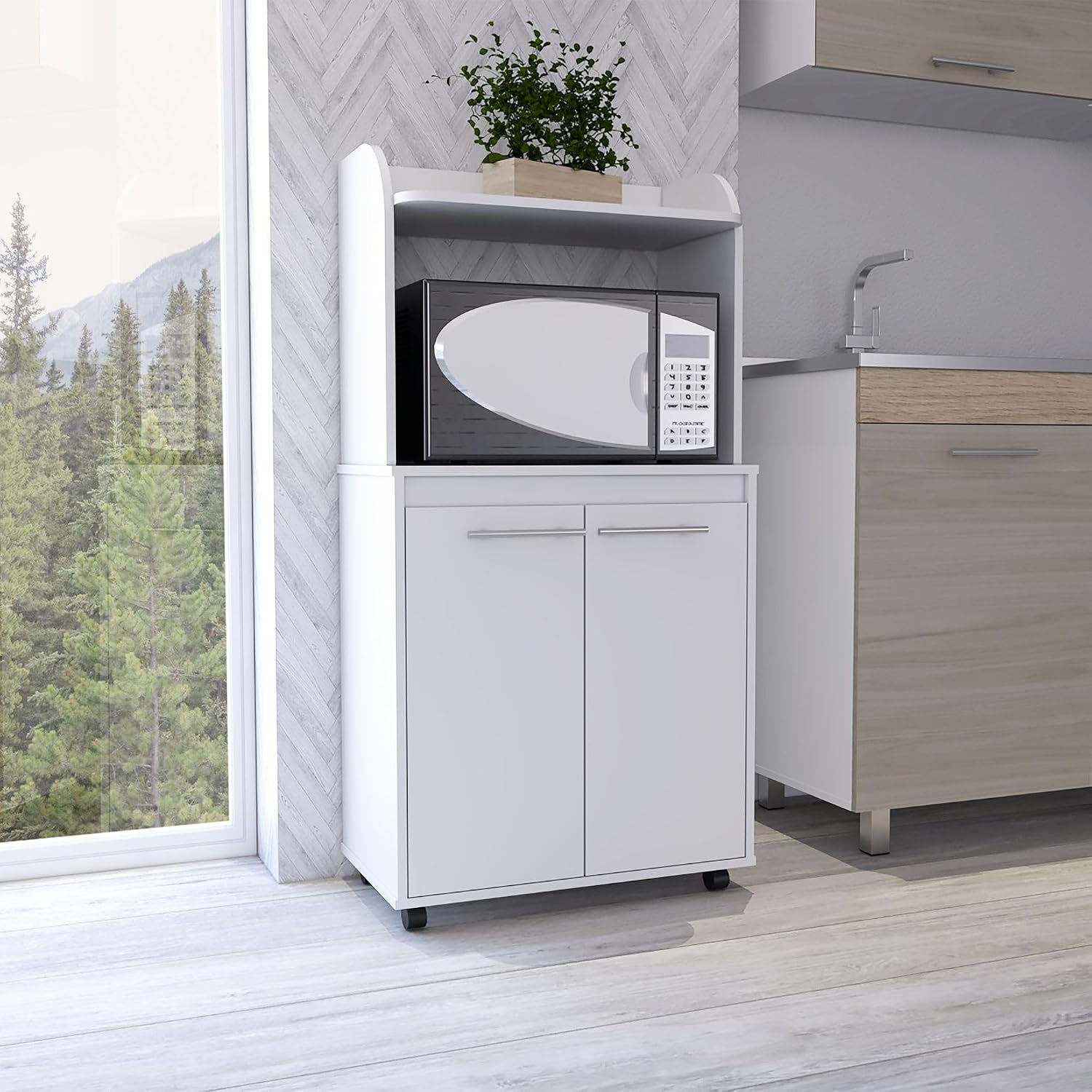 lapday Kitchen Storage with 1 Shelf & 2 Doors,Caster Wheels,for Living Room,Dining Room(White,14.19"×24.84"×49.23").