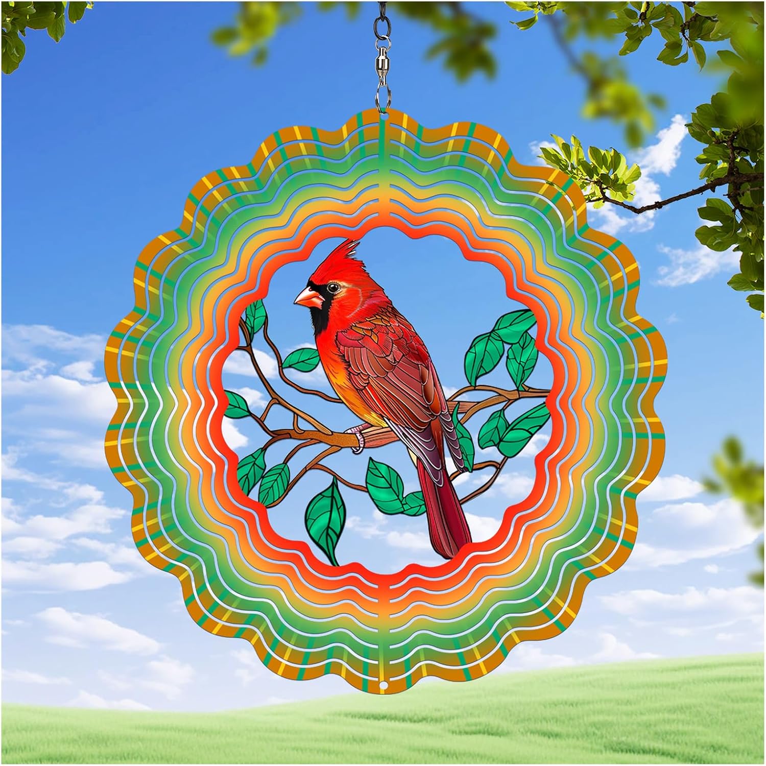 Cardinal Wind Spinners Garden Decor as Birthday Gifts for Women Mom,12 inch 3D Stainless Steel Hanging Wind Spinner Metal Catchers Kinetic Sculpture for Outdoor Decor, Patio,Yard Decorations