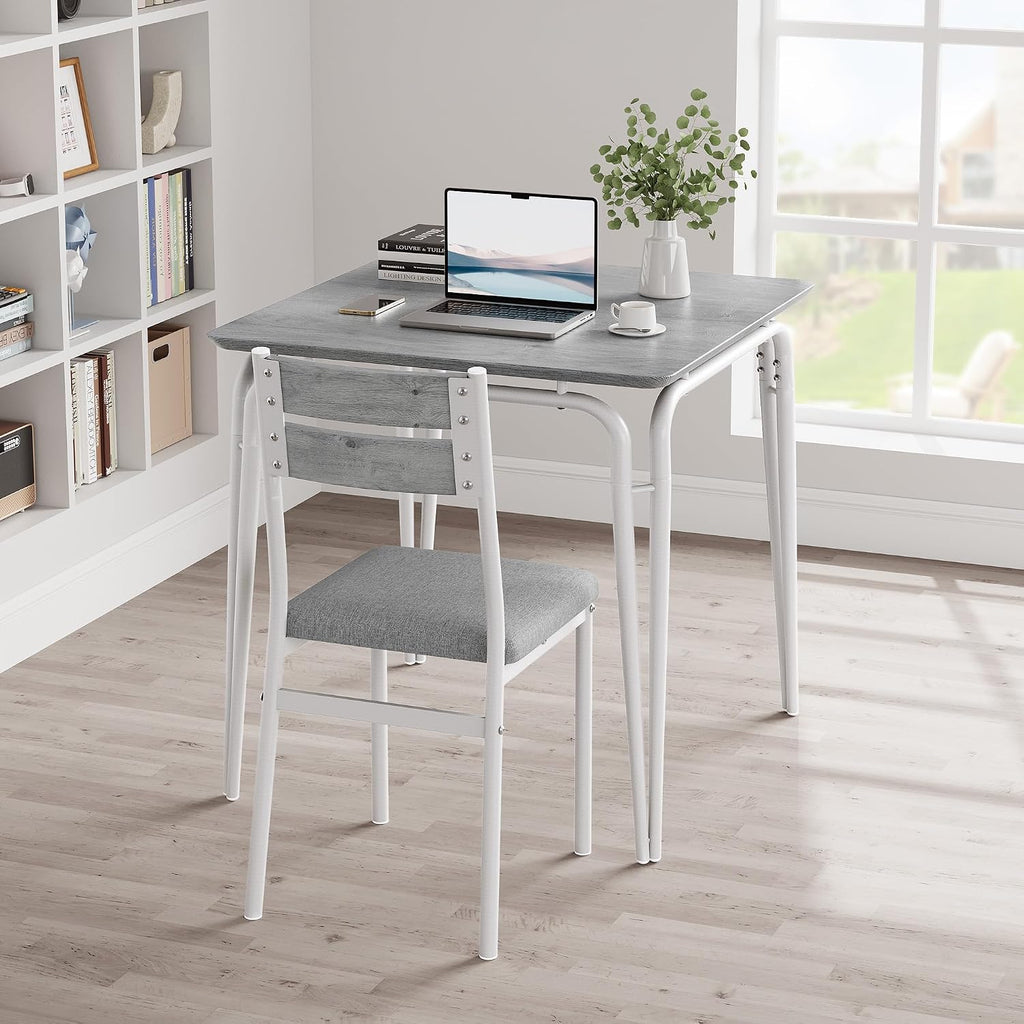 GAOMON 3-Piece Dining Table Set, Sturdy Wooden Square Table and Chair Breakfast Table Set for 2 Person,for Home or Commercial Dining Room,White+ Grey