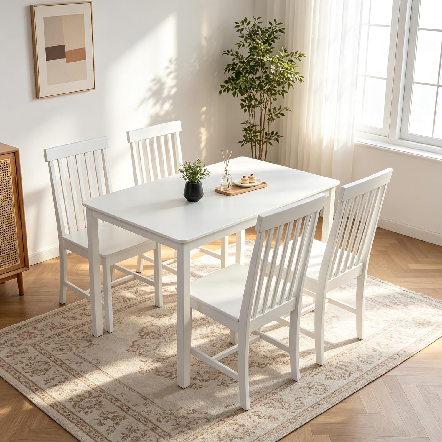 DUHOME 5-Piece Solid Wood Dining Table Set for 4, Farmhouse Kitchen Table Chairs Set of 4,Table and 4 Chairs Set for Small Space&Apartment, Dining Room, Breakfast Nook,White