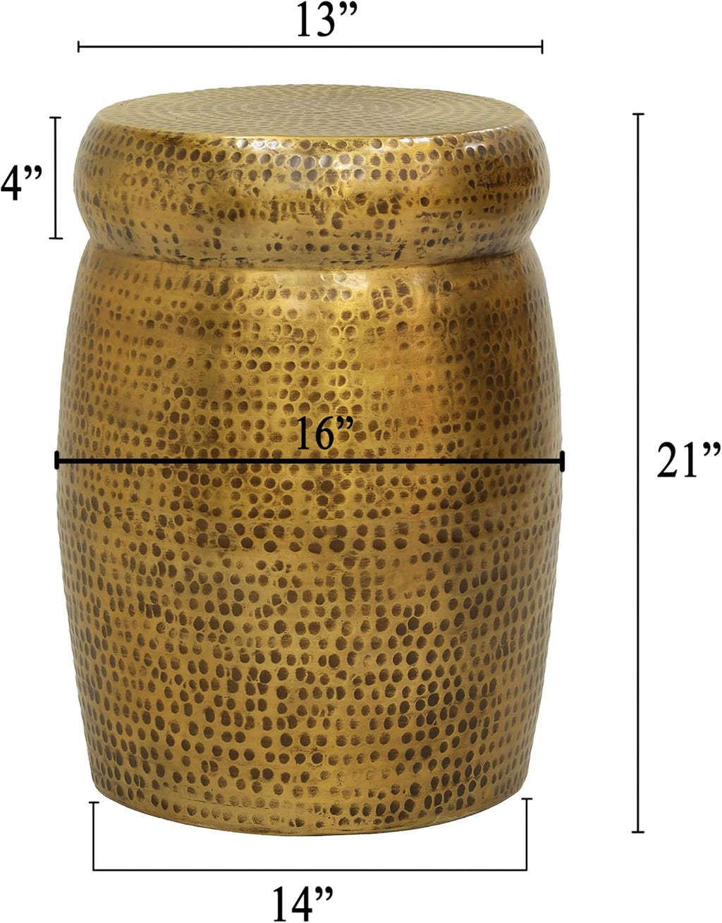 Kvira 21 Inch Round Drum Side End Table, Artisan Hammered Embossed Texture, Antique Gold Brass Finish, Modern Accent Table for Living Room, Bedroom, Entryway and Home Decor Display