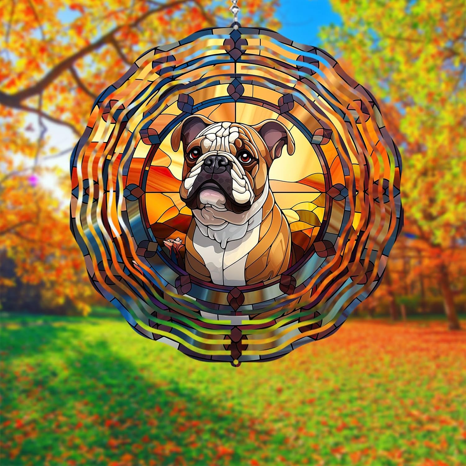 Bulldog Dog Wind Spinners Outdoor Dog Memorial Gifts, 3D Metal Kinetic Hanging Garden Wind Spinner, Spinner Decor, Wind Sculptures for Outdoor & Indoor, Window, Yard Decor (Bulldog 1)