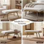 CIMOTA Mid-Century Modern Upholstered Bench, Channel Tufted Boucle Ottoman Bench with Solid Wood Trim and Bronze Metal Legs, 35.5" Accent Bench for Bedroom, Entryway, Living Room, End of Bed, Beige