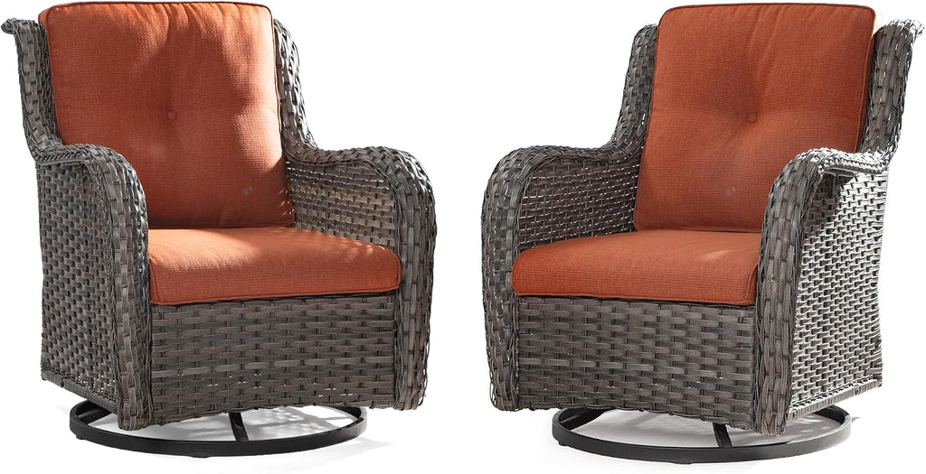 Outdoor Swivel Rocker Patio Chairs Set of 2 - Outdoor Wicker Swivel Glider Chairs 2 Pieces with Olefin Fabric Cushions Suitable for Backyard Deck and Porch(Mixed Grey/Orange)