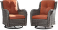 Outdoor Swivel Rocker Patio Chairs Set of 2 - Outdoor Wicker Swivel Glider Chairs 2 Pieces with Olefin Fabric Cushions Suitable for Backyard Deck and Porch(Mixed Grey/Orange)