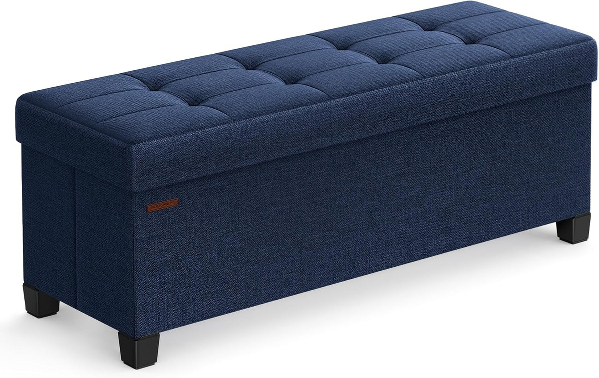 SONGMICS Storage Ottoman Bench, Foldable Foot Rest with Legs | End of Bed Bench, Storage Chest, 43.3 x 15 x 15.8 Inches, Load up to 660 lb, Midnight Blue, MELISA Collection ULSF018I01