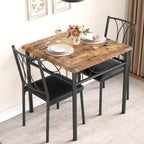 GarveeHome Small Dining Table Set for 2, Square Table and Chairs Set of 2, 3 Piece Kitchen Table Set of 2 with Upholstered Chairs, Dinner Table Set for 2 for Small Spaces, Apartment, Rustic Brown