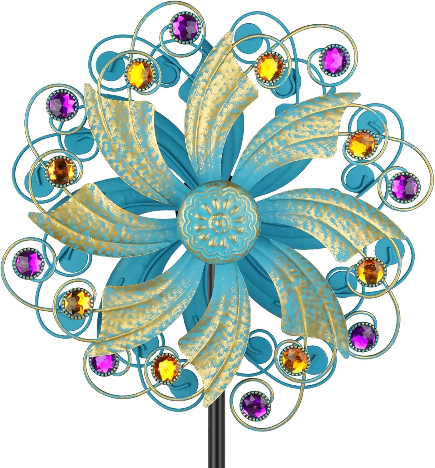 Metal Wind Spinners Outdoor, Golden Kinetic Wind Sculpture Garden Pinwheels with Metal Stake, Yard Art Decor for Patio, Lawn & Garden, Creative Gifts 57.5 * 13 Inch
