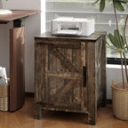 Takywep 18 Inch Nightstand with Charging Station, Farmhouse Wooden Bedside Table with Barn Door and Adjustable Shelf, 2-Tier End Table for Bedroom Living Room, Dark Brown