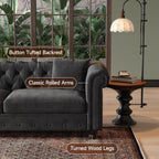 ONBRILL 82 Inch Chesterfield Sofa, 23 Inch Deep Seat Velvet Couch for Living Room, Button Tufted Couch with Rolled Arms, 2 Throw Pillows, Comfy Vintage Loveseat Sofa for Apartment, Black