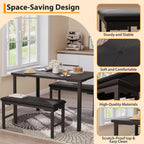 Garvee 3-Piece Dining Table Set, 3-Piece Kitchen Table with 2 Upholstered Benches, Space-Saving Dining Room Set for Breakfast Nook and Small Spaces, Black