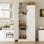 Unikito 71” Tall Kitchen Pantry Storage Cabinet with Adjustable Shelves | Large Farmhouse Storage Cupboard, Barn Doors, Sturdy and Deep, Versatile for Dinning Room, Bathroom, Living Room, White