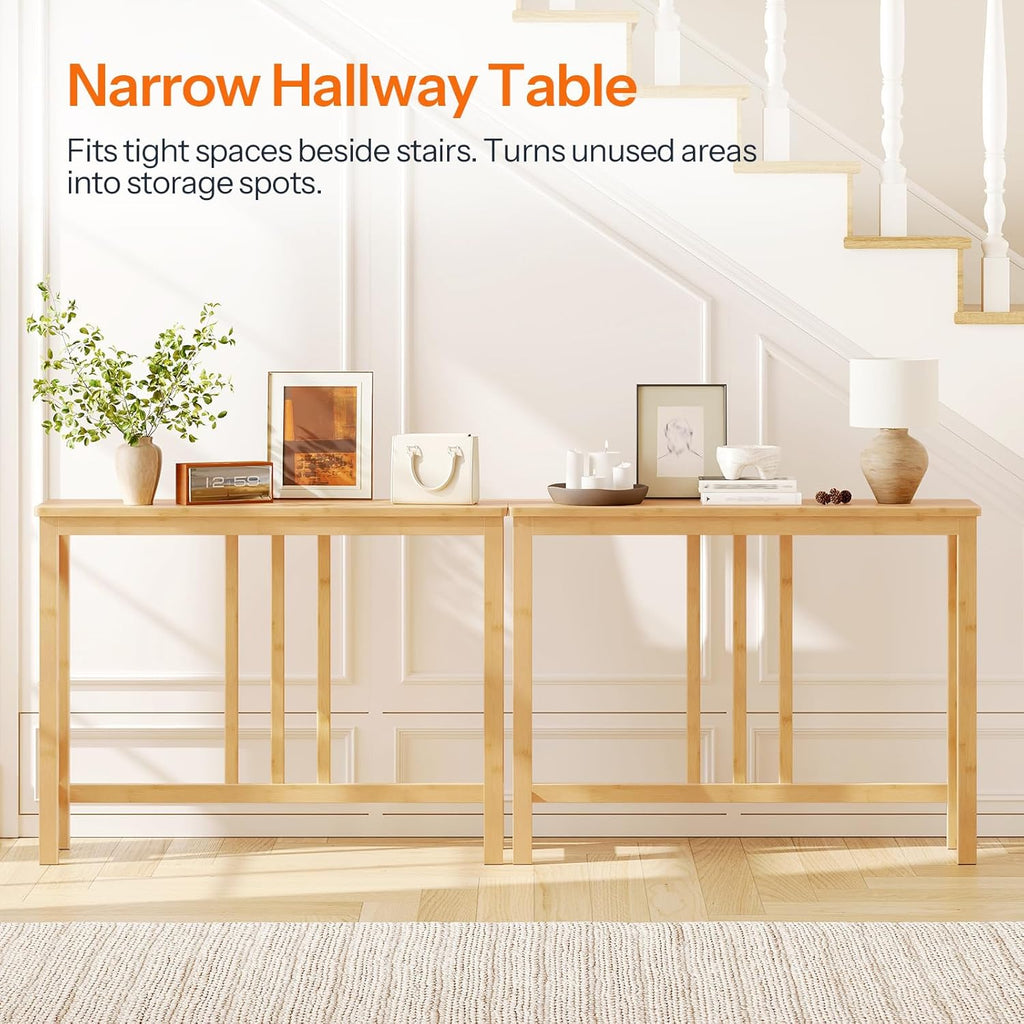 HOOBRO Narrow Console Table, Sofa Table for Entrance, 39.4" Long Entryway Behind Couch Table, Bamboo Hallway Table, Entryway Table, for Living Room, Foyer, Natural YL107XG01