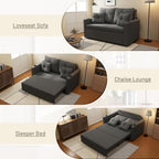 Krcix 3 in 1 Sofa Bed, 56" Convertible Pull Out Couch, Loveseat Sleeper | Multi-Function Couch Bed for Living Room, Small Space-Saving, Sleeper Couches with Storage Pocket, Cup Holder, Charcoal Grey