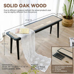 Entryway Bench, Solid Wood Kitchen Dining Bench, Mid Century Modern End of Bed Bench with Rattan Woven Top for Bedroom, Dining Room, Entry Way, 47.2" L x 11.2" W x 17.7" H, Black