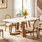 Tribesigns Dining Table for 4, 47.3 Inch Rectangular Farmhouse Kitchen Table with Gloss White Tabletop & Natural Wood Legs, Perfect for Kitchen, Dining Room, Living Room, or Apartment