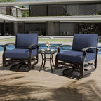 3 Piece Aluminum Swivel Rocking Chair Set, Outdoor Patio Swivel Gliders Chair with Glass Top Coffee Table, Conversation Furniture Set Suitable for Patio, Lawn, Outdoor, Back Garden(Dark Blue)