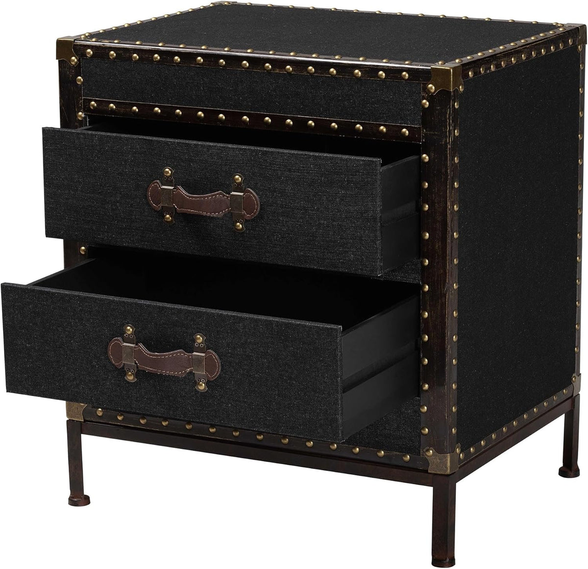 Baxton Studio Laura Vintage Black Canvas 2-Drawer End Table Trunk