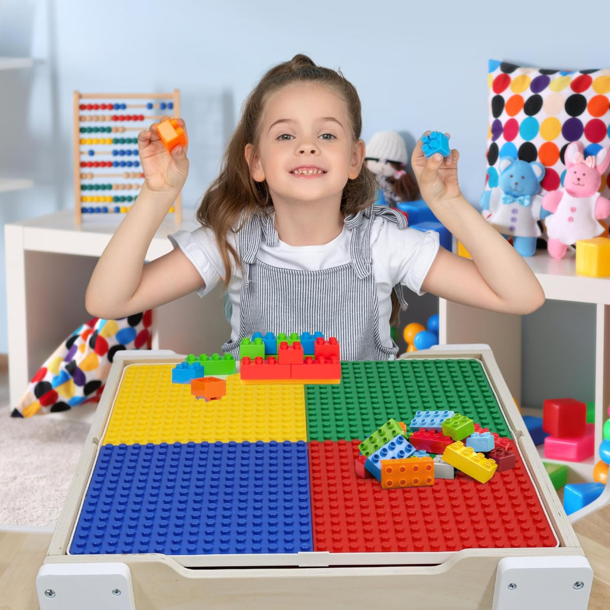 Teamson Kids - Wooden Multiactivity Table with Removable Tabletop for Storage | Reversible Tabletop, Storage Space