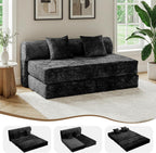 59" Convertible Sofa Bed with High Backrest & Washable Cover, Compression Couch in a Box, Sectional Loveseat Floor Sleeper Sofa for Bedroom, Living Room, BlackFleece