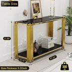 Gold Console Table with Tempered Glass for Entryway Living Room, Modern Luxury Stainless Steel Sofa Side Table Narrow Porch Hallway Tables (Black, 47inch)