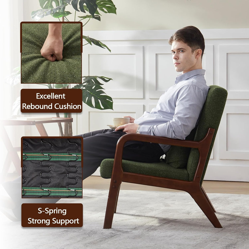 Achicsofar Accent Chair Mid Century Modern Armchair with Lumbar Support Pillow Wood Legs PU Leather Upholstered Lounge Chairs Comfy High Back Cushion for Living Room Bedroom
