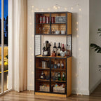 VECELO 72in Tall Kitchen Pantry Cabinet Set of 2 with Doors and Shelves, Large Freestanding Storage Cupboard with Countertop Hutch, Oak