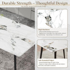 63" Sintered Stone Dining Table, Modern Rectangular Kitchen Table with Carbon Steel Legs for 4-6 Seat, Scratch Heat and Stain Resistant for Dining Room/Restaurant (White w/Black Gold Vein)