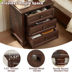 SAVOR LIFE 3-Drawer Nightstand Set of 2 with Solid Wood Legs,Walnut | Pair of three-drawer bedside tables with sturdy square wood legs for matching bedroom storage or living-room end tables