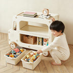 Kids Toy Storage Box and Bookshelf Rolling Bus for Living Room | Nursery/Playroom Organization,Bedroom Organizer,Baby Over 2 Years,Toy Chest, 2 Layers,Small Space, HDPE Plastic,Low Profile