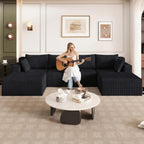 124" U-Shape Cloud Couch, Modern Modular Sectional U-Shape Sofa, Corduroy Couch Upholstered Couches Deep Seat Sleeper Chaise Longue for Living Room, No Assembly Required, Black