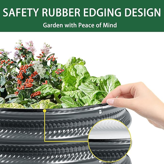 Gartist 2 Pcs 2x2X1 ft Metal Galvanized Round Raised Garden Bed Kit Outdoor, Cream White Planter Garden Bed, Raised Box for Vegetables, Fruits, Flowers & Herbs