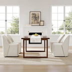 Watson & Whitely Upholstered Dining Chairs with Casters Set of 2, Armless Modern Rolling Dining Chairs with Removable Rollers, Fabric Dining Room Chairs for Bedroom, Living Room, Reading, Linen