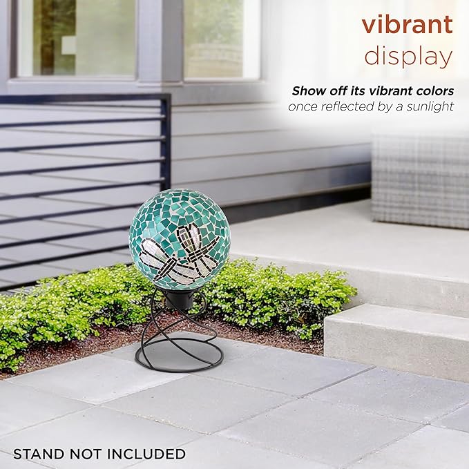 Alpine Corporation HMD194 Outdoor Glass Mosaic Gazing Globe Yard Decoration, 10"Diameter, Dragonfly Duo