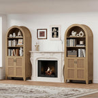 Arched Pantry Cabinet, 71" Kitchen Pantry Cabinet with Adjustable Shelf, Wood Storage Cabinets Anti-Tipping, Farmhouse for Living Room, Dining Room (Rattan Natural)