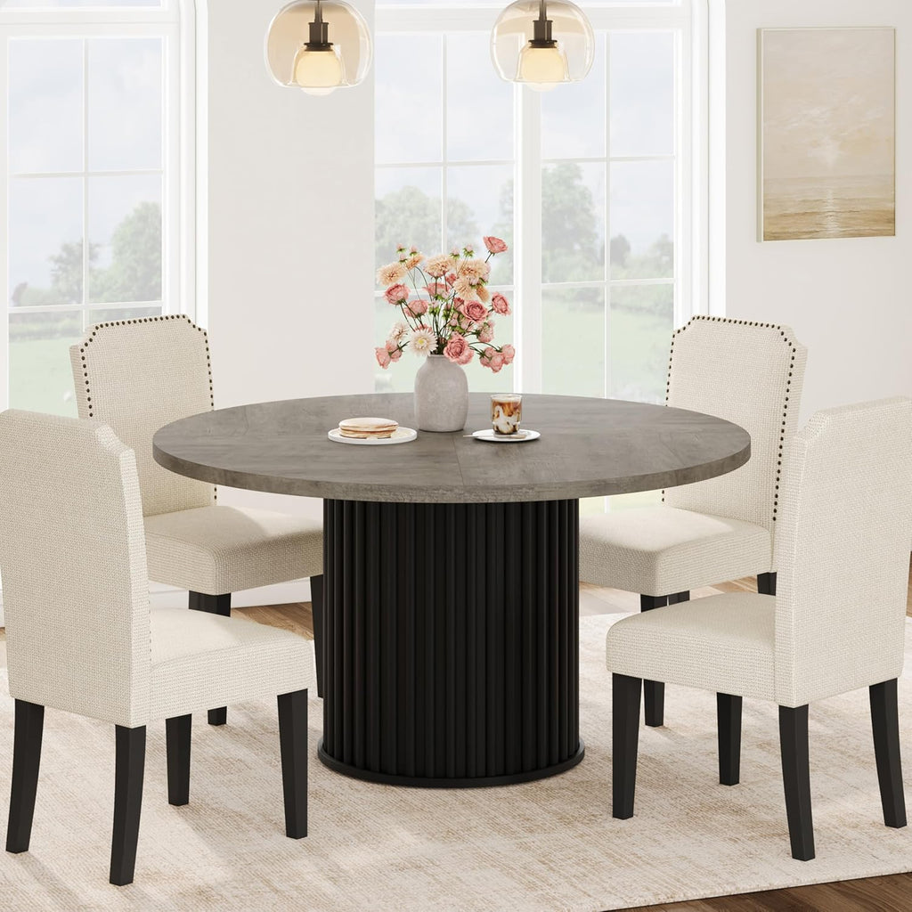 GarveeHome 47" Round Dining Table for 4-6 People, Dining Room Table with Sturdy Waveform Metal Pedestal Base, Farmhouse Circle Kitchen Table for Dining Room, Kitchen