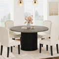 GarveeHome 47" Round Dining Table for 4-6 People, Dining Room Table with Sturdy Waveform Metal Pedestal Base, Farmhouse Circle Kitchen Table for Dining Room, Kitchen
